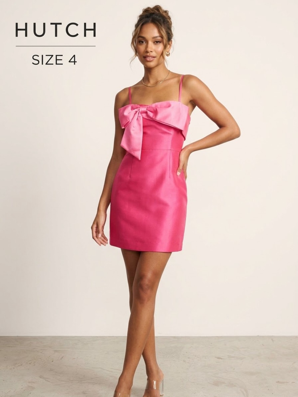 HUTCH Hot Pink Bow-Front Mini Dress